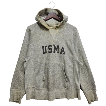 【現状渡し品】【メンズ】 CHAMPION チャンピオン USA製 トリコタグ後期 染み込みプリント USMA REVERSE WEAVE HOODED SWEATSHIRT リバース ウィーブ フーデッド スウェットシャツ 146-261017-kh-07-izu サイズ：M カラー：グレー 万代Net店