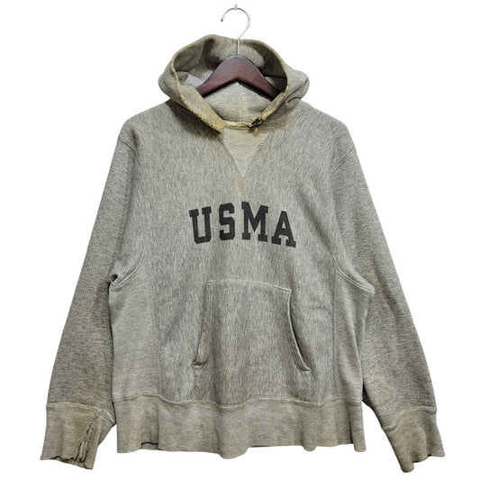 【現状渡し品】【メンズ】 CHAMPION チャンピオン USA製 トリコタグ後期 染み込みプリント USMA REVERSE WEAVE HOODED SWEATSHIRT リバース ウィーブ フーデッド スウェットシャツ 146-261017-kh-07-izu サイズ：M カラー：グレー 万代Net店