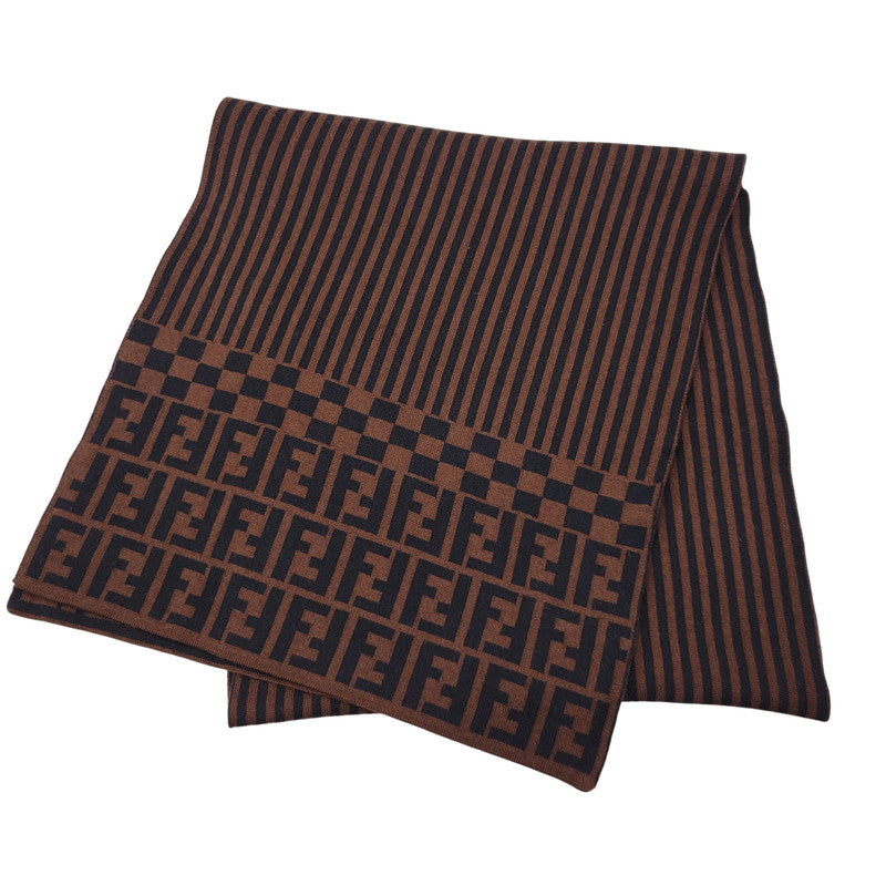 【中古品】【メンズ/レディース】 FENDI フェンディ ZUCCA PATTERN WOOL SCARF ズッカ柄 ウール スカーフ ストール マフラー 183-260927-as-21-izu カラー：ブラウン×ブラック 万代Net店