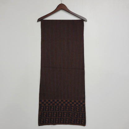 【中古品】【メンズ/レディース】 FENDI フェンディ ZUCCA PATTERN WOOL SCARF ズッカ柄 ウール スカーフ ストール マフラー 183-260927-as-21-izu カラー：ブラウン×ブラック 万代Net店