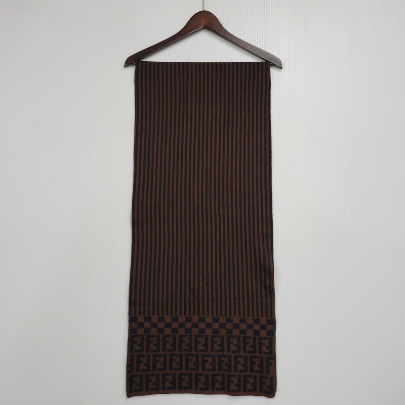 【中古品】【メンズ/レディース】 FENDI フェンディ ZUCCA PATTERN WOOL SCARF ズッカ柄 ウール スカーフ ストール マフラー 183-260927-as-21-izu カラー：ブラウン×ブラック 万代Net店