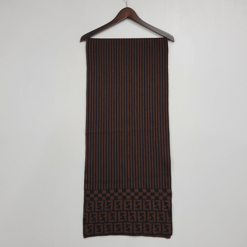 【中古品】【メンズ/レディース】 FENDI フェンディ ZUCCA PATTERN WOOL SCARF ズッカ柄 ウール スカーフ ストール マフラー 183-260927-as-21-izu カラー：ブラウン×ブラック 万代Net店