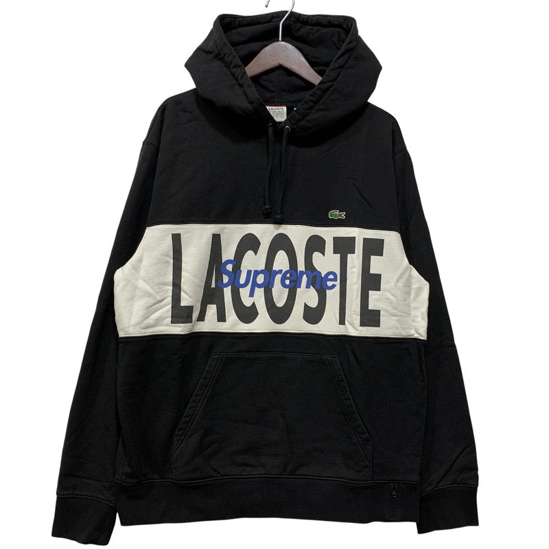 【中古品】【メンズ】 Supreme シュプリーム × LACOSTE ラコステ LOGO PANEL HOODED SWEATSHIRT ロゴ パネル フーデッド スウェットシャツ パーカー トップス 149-260925-ay-12-izu サイズ：L カラー：ブラック 万代Net店