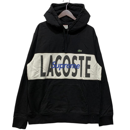 【中古品】【メンズ】 Supreme シュプリーム × LACOSTE ラコステ LOGO PANEL HOODED SWEATSHIRT ロゴ パネル フーデッド スウェットシャツ パーカー トップス 149-260925-ay-12-izu サイズ：L カラー：ブラック 万代Net店