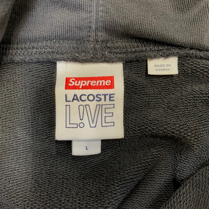【中古品】【メンズ】 Supreme シュプリーム × LACOSTE ラコステ LOGO PANEL HOODED SWEATSHIRT ロゴ パネル フーデッド スウェットシャツ パーカー トップス 149-260925-ay-12-izu サイズ：L カラー：ブラック 万代Net店