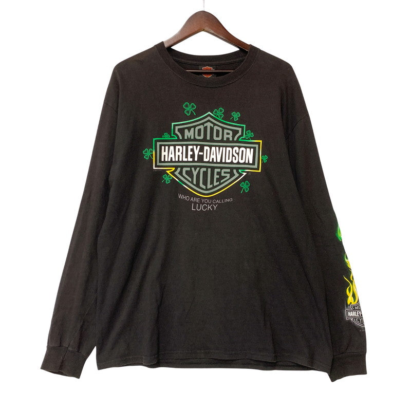 【中古品】【メンズ】 HARLEY-DAVIDSON ハーレーダビッドソン c2012 GREEN FLAME CLOVER LS TEE グリーン フレーム クローバー ロングスリーブ Ｔシャツ トップス 長袖 146-260923-cs-01-izu サイズ：不明 カラー：ブラック 万代Net店