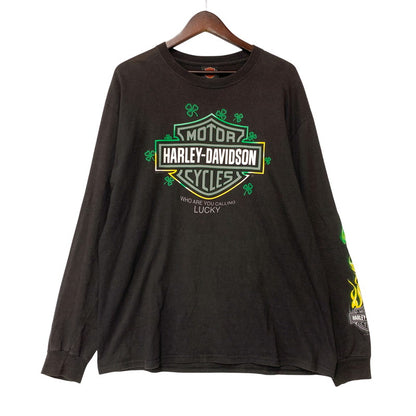 【中古品】【メンズ】 HARLEY-DAVIDSON ハーレーダビッドソン c2012 GREEN FLAME CLOVER LS TEE グリーン フレーム クローバー ロングスリーブ Ｔシャツ トップス 長袖 146-260923-cs-01-izu サイズ：不明 カラー：ブラック 万代Net店