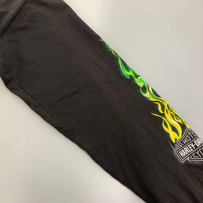 【中古品】【メンズ】 HARLEY-DAVIDSON ハーレーダビッドソン c2012 GREEN FLAME CLOVER LS TEE グリーン フレーム クローバー ロングスリーブ Ｔシャツ トップス 長袖 146-260923-cs-01-izu サイズ：不明 カラー：ブラック 万代Net店