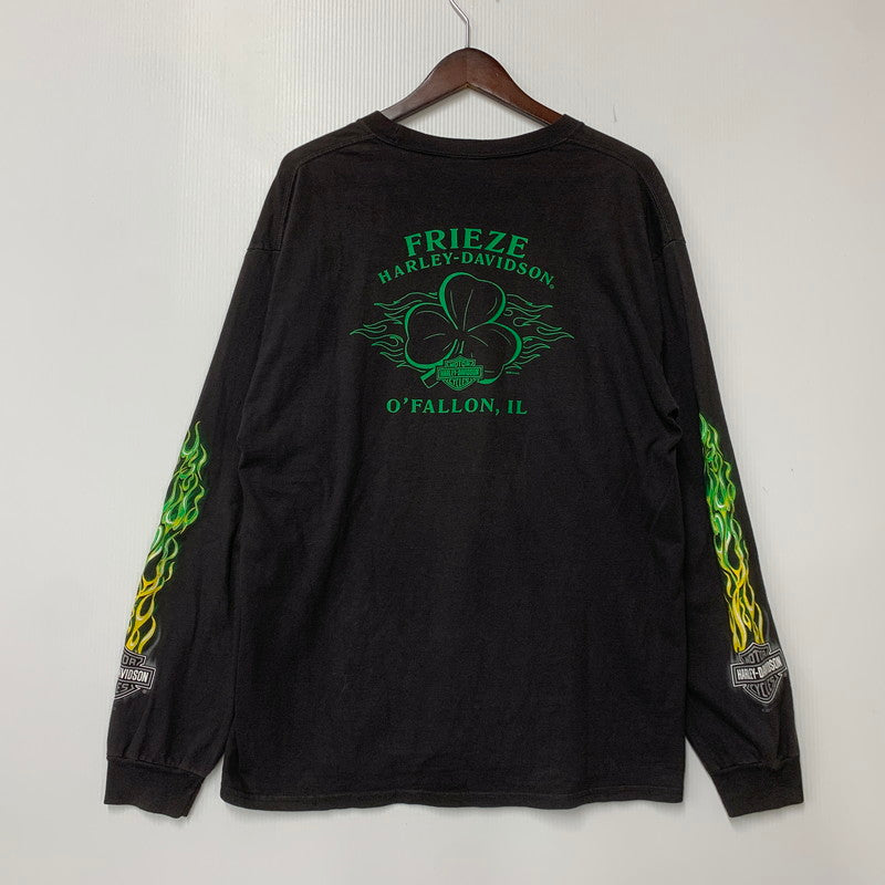 【中古品】【メンズ】 HARLEY-DAVIDSON ハーレーダビッドソン c2012 GREEN FLAME CLOVER LS TEE グリーン フレーム クローバー ロングスリーブ Ｔシャツ トップス 長袖 146-260923-cs-01-izu サイズ：不明 カラー：ブラック 万代Net店