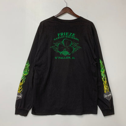 【中古品】【メンズ】 HARLEY-DAVIDSON ハーレーダビッドソン c2012 GREEN FLAME CLOVER LS TEE グリーン フレーム クローバー ロングスリーブ Ｔシャツ トップス 長袖 146-260923-cs-01-izu サイズ：不明 カラー：ブラック 万代Net店
