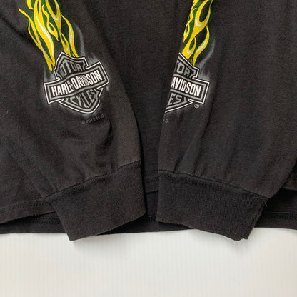 【中古品】【メンズ】 HARLEY-DAVIDSON ハーレーダビッドソン c2012 GREEN FLAME CLOVER LS TEE グリーン フレーム クローバー ロングスリーブ Ｔシャツ トップス 長袖 146-260923-cs-01-izu サイズ：不明 カラー：ブラック 万代Net店