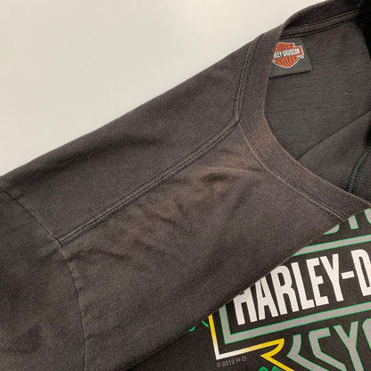 【中古品】【メンズ】 HARLEY-DAVIDSON ハーレーダビッドソン c2012 GREEN FLAME CLOVER LS TEE グリーン フレーム クローバー ロングスリーブ Ｔシャツ トップス 長袖 146-260923-cs-01-izu サイズ：不明 カラー：ブラック 万代Net店