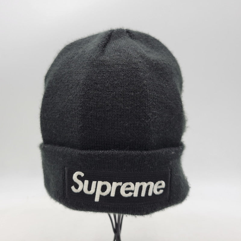【中古品】【メンズ/レディース】 Supreme シュプリーム × NEW ERA ニューエラ BOX LOGO BEANIE ボックスロゴ ビーニー ニット帽 帽子 185-260927-as-06-izu サイズ：F カラー：ブラック 万代Net店