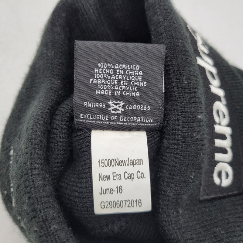 【中古品】【メンズ/レディース】 Supreme シュプリーム × NEW ERA ニューエラ BOX LOGO BEANIE ボックスロゴ ビーニー ニット帽 帽子 185-260927-as-06-izu サイズ：F カラー：ブラック 万代Net店
