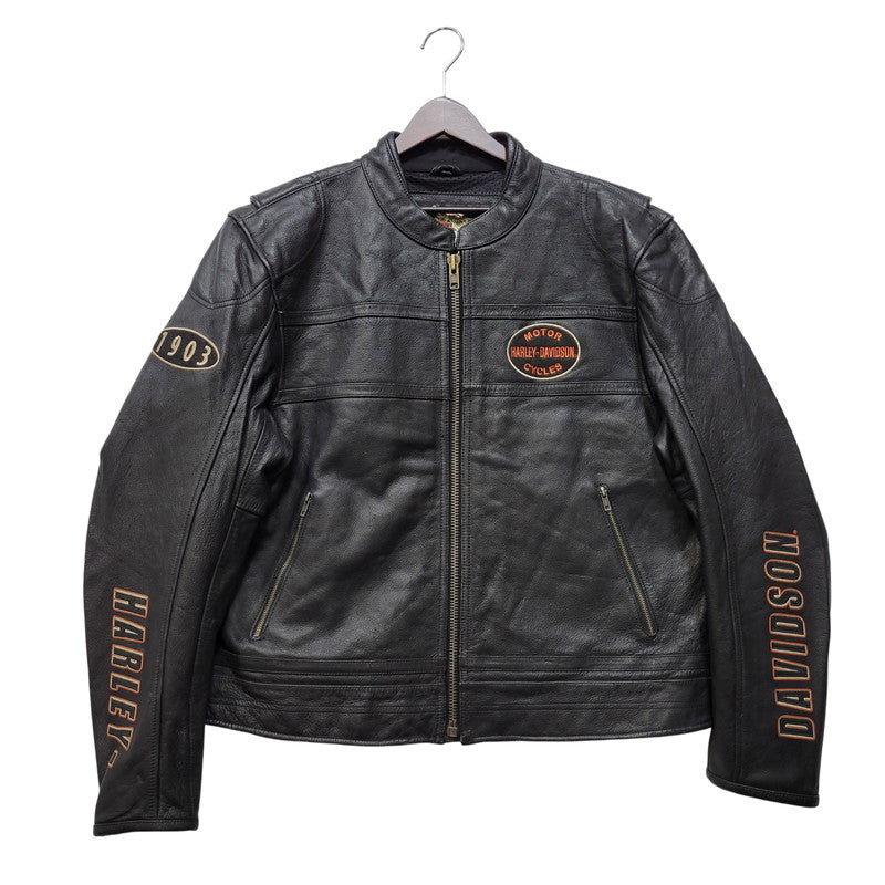 【中古品】【メンズ】 HARLEY DAVIDSON ハーレーダビッドソン SINGLE RIDERS LEATHER JACKET シングル ライダース レザー ジャケット アウター 145-261023-cs-09-izu サイズ：2XL カラー：ブラック 万代Net店