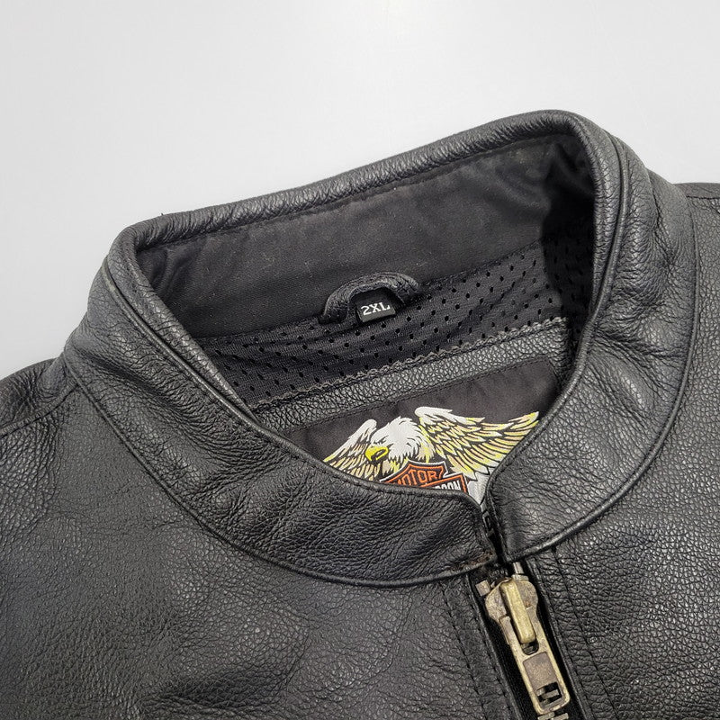 【中古品】【メンズ】 HARLEY DAVIDSON ハーレーダビッドソン SINGLE RIDERS LEATHER JACKET シングル ライダース レザー ジャケット アウター 145-261023-cs-09-izu サイズ：2XL カラー：ブラック 万代Net店