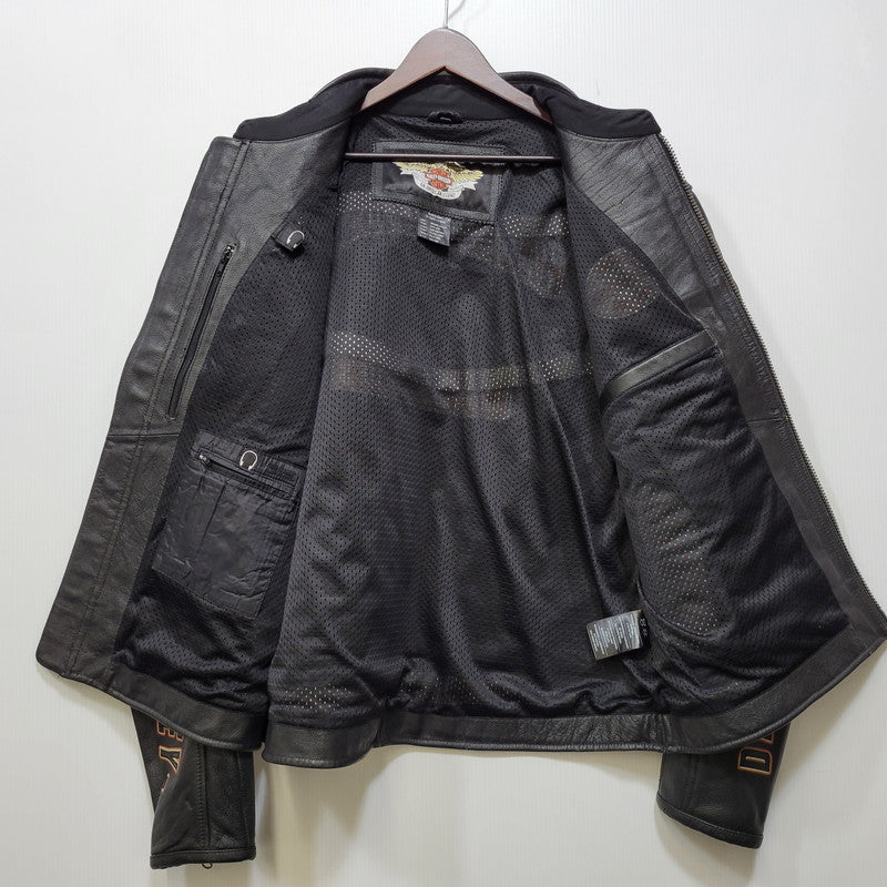 【中古品】【メンズ】 HARLEY DAVIDSON ハーレーダビッドソン SINGLE RIDERS LEATHER JACKET シングル ライダース レザー ジャケット アウター 145-261023-cs-09-izu サイズ：2XL カラー：ブラック 万代Net店
