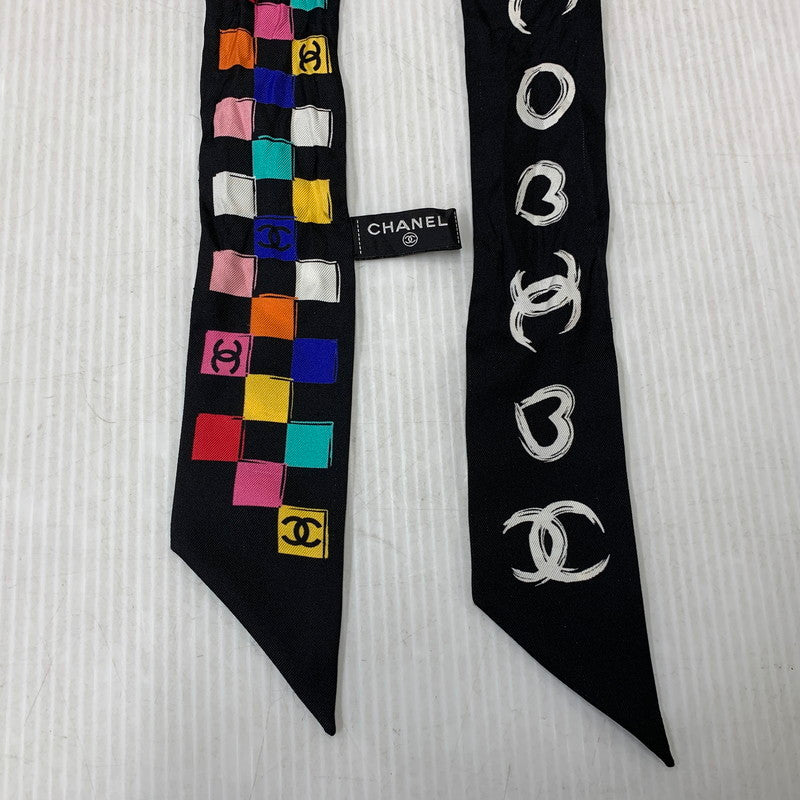 【中古品】【レディース】 CHANEL シャネル SILK TWILLY SCARF シルク ツイリー スカーフ 183-260927-kh-10-izu カラー：ブラック 万代Net店