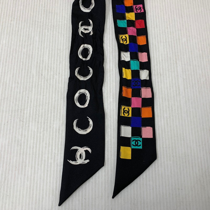 【中古品】【レディース】 CHANEL シャネル SILK TWILLY SCARF シルク ツイリー スカーフ 183-260927-kh-10-izu カラー：ブラック 万代Net店