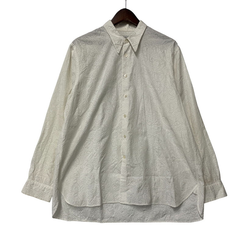 【中古品】【メンズ】 TOMORROWLAND トゥモローランド 63-01-31-01501 COTTON BROADCLOTH EMBROIDERED REGULAR COLLAR SHIRT コットン ブロードクロス エンブロイダード レギュラー カラー シャツ 147-260930-cs-06-izu サイズ：M カラー：ホワイト 万代Net店