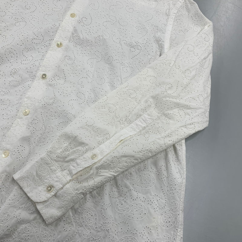 【中古品】【メンズ】 TOMORROWLAND トゥモローランド 63-01-31-01501 COTTON BROADCLOTH EMBROIDERED REGULAR COLLAR SHIRT コットン ブロードクロス エンブロイダード レギュラー カラー シャツ 147-260930-cs-06-izu サイズ：M カラー：ホワイト 万代Net店