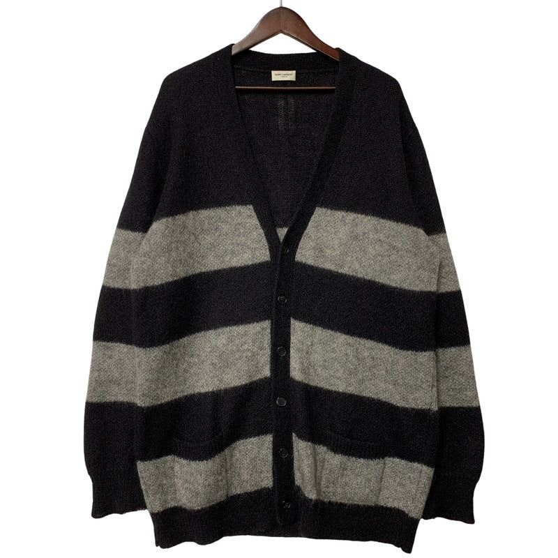 【中古品】【メンズ】 SAINT LAURENT サンローラン 330369 Y1BM1 エディ期 13WA MOHAIR BORDER KNIT CARDIGAN モヘヤ ボーダー ニット カーディガン トップス 長袖 141-260927-ya-02-izu サイズ：S カラー：ブラック×グレー 万代Net店