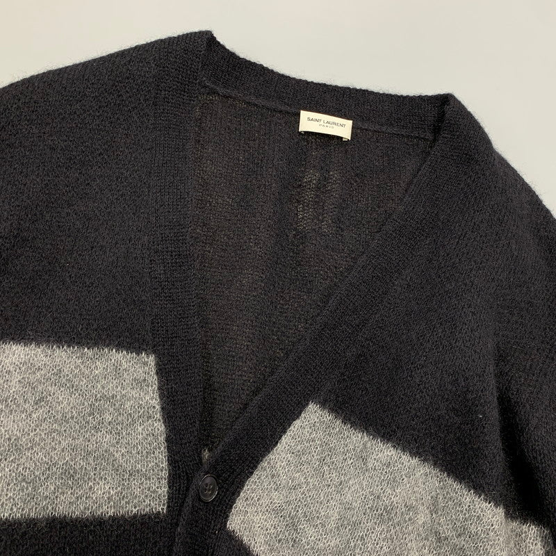【中古品】【メンズ】 SAINT LAURENT サンローラン 330369 Y1BM1 エディ期 13WA MOHAIR BORDER KNIT CARDIGAN モヘヤ ボーダー ニット カーディガン トップス 長袖 141-260927-ya-02-izu サイズ：S カラー：ブラック×グレー 万代Net店