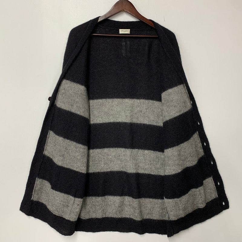 【中古品】【メンズ】 SAINT LAURENT サンローラン 330369 Y1BM1 エディ期 13WA MOHAIR BORDER KNIT CARDIGAN モヘヤ ボーダー ニット カーディガン トップス 長袖 141-260927-ya-02-izu サイズ：S カラー：ブラック×グレー 万代Net店