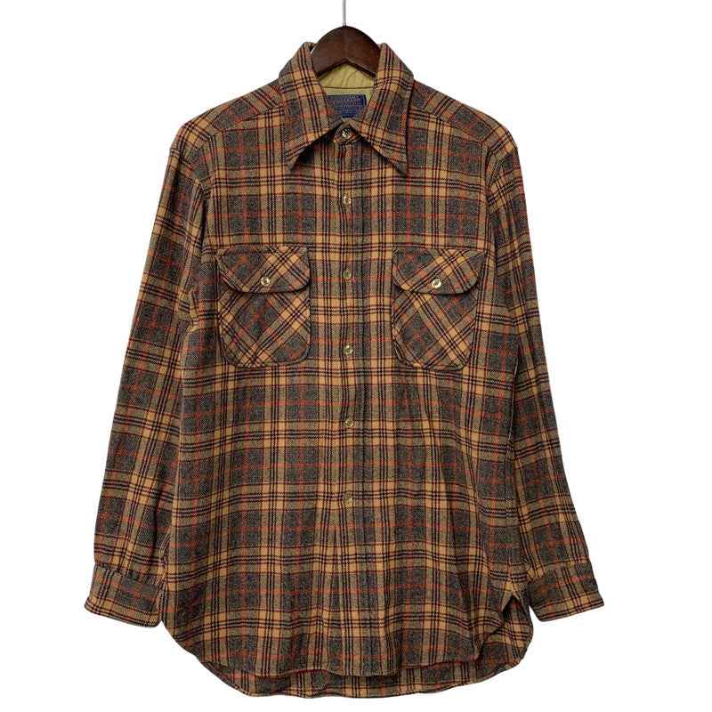 【中古品】【メンズ】 PENDLETON ペンドルトン WOOL CHECK LS SHIRT ウール チェック ロングスリーブ シャツ 長袖 146-261004-sm-04-izu サイズ：M カラー：ブラウン 万代Net店