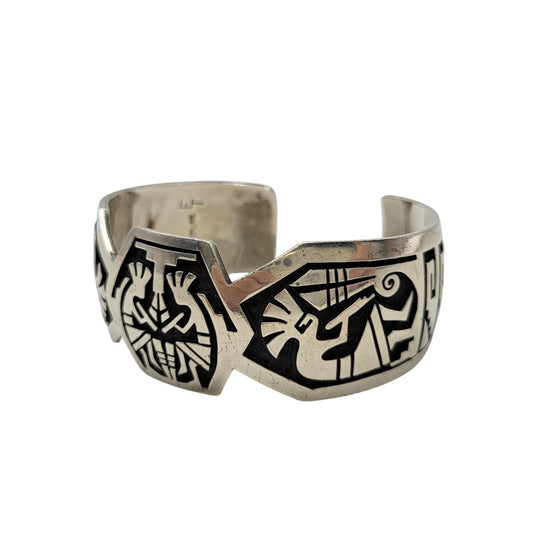 【中古品】【メンズ/レディース】 HOPI ホピ族 EFFIE TAWAHONGVA & MARVIN LUCAS STERLING ML KOKOPELLI OVERLAY BANGLE ET刻印 ココペリ オーバーレイ バングル アクセサリー 191-261006-as-10-izu カラー：シルバー 万代Net店