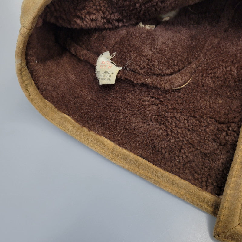【現状渡し品】【メンズ】 VINTAGE イングランド製 80’S SHEEPSKIN MOUTON JACKET シープスキン マウンテン ジャケット アウター 146-261003-yn-06-izu サイズ：40 カラー：キャメル系 万代Net店