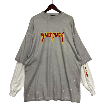 【中古品】【メンズ】 BALENCIAGA バレンシアガ 698089 22SS METAL DOUBLE SLEEVE TEE メタル ダブル スリーブ Tシャツ 長袖 トップス 141-261027-yn-04-izu サイズ：L カラー：グレー×ホワイト 万代Net店