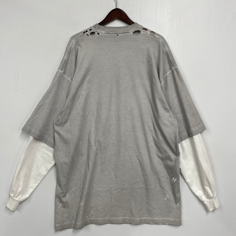 【中古品】【メンズ】 BALENCIAGA バレンシアガ 698089 22SS METAL DOUBLE SLEEVE TEE メタル ダブル スリーブ Tシャツ 長袖 トップス 141-261027-yn-04-izu サイズ：L カラー：グレー×ホワイト 万代Net店