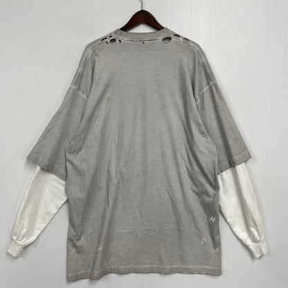 【中古品】【メンズ】 BALENCIAGA バレンシアガ 698089 22SS METAL DOUBLE SLEEVE TEE メタル ダブル スリーブ Tシャツ 長袖 トップス 141-261027-yn-04-izu サイズ：L カラー：グレー×ホワイト 万代Net店
