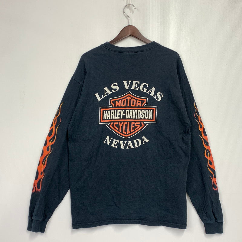 【中古品】【メンズ】 HARLEY-DAVIDSON ハーレーダビッドソン c1998 90S FLAME LS TEE フレイム ロングスリーブ Tシャツ トップス 長袖 146-261006-ya-12-izu サイズ：L カラー：ブラック 万代Net店