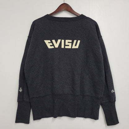 【中古品】【メンズ】 EVISU エヴィス LOGO SWEATSHIRT ロゴ スウェットシャツ トップス 145-261011-kh-14-izu サイズ：38 カラー：ブラック 万代Net店