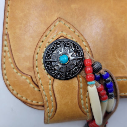 【中古品】【メンズ】 SAAD サード SUNSYMBOL CONCHO LEATHER BIKERS WALLET サンシンボル コンチョ レザー バイカーズ ウォレット 財布 長財布 200-261006-cs-19-izu カラー：キャメル 万代Net店