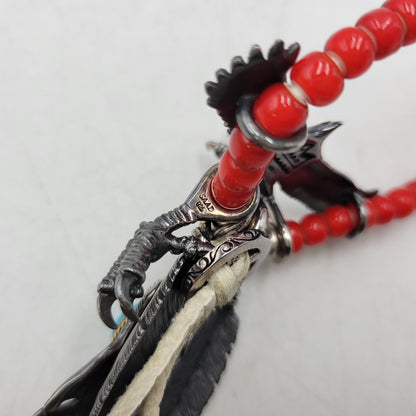 【中古品】【メンズ】 SAAD サード 925 EAGLE＆FEATHER CUSTOM NECKLACE イーグル フェザー カスタム ネックレス アクセサリー 191-261006-cs-20-izu カラー：レッド×シルバー 万代Net店