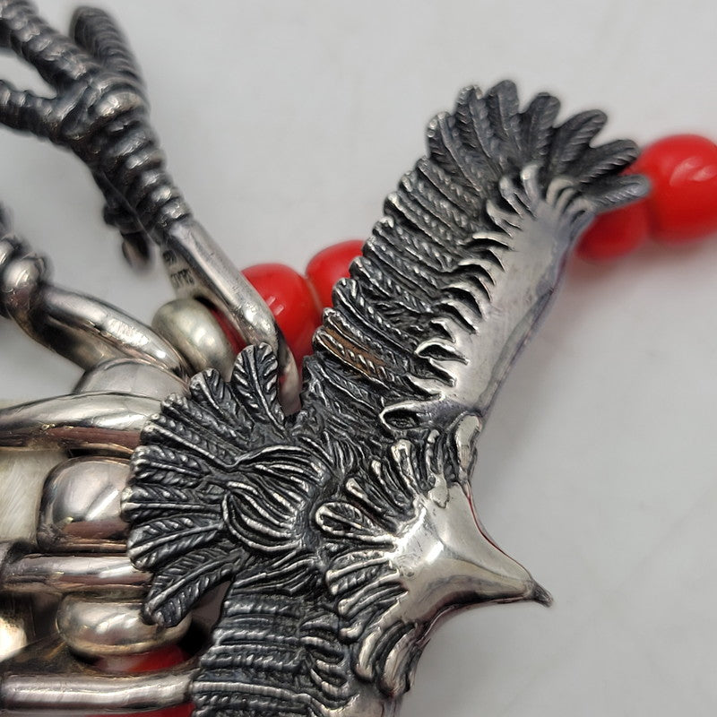 【中古品】【メンズ】 SAAD サード 925 EAGLE＆FEATHER CUSTOM NECKLACE イーグル フェザー カスタム ネックレス アクセサリー 191-261006-cs-20-izu カラー：レッド×シルバー 万代Net店