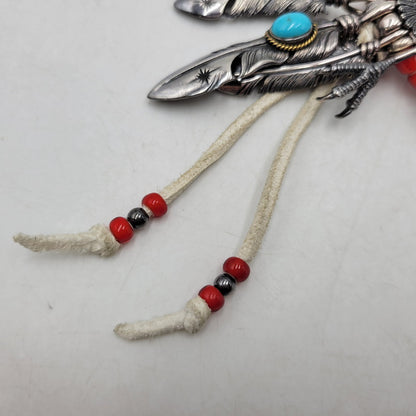 【中古品】【メンズ】 SAAD サード 925 EAGLE＆FEATHER CUSTOM NECKLACE イーグル フェザー カスタム ネックレス アクセサリー 191-261006-cs-20-izu カラー：レッド×シルバー 万代Net店