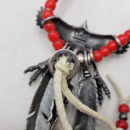 【中古品】【メンズ】 SAAD サード 925 EAGLE＆FEATHER CUSTOM NECKLACE イーグル フェザー カスタム ネックレス アクセサリー 191-261006-cs-20-izu カラー：レッド×シルバー 万代Net店