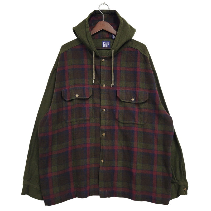 【中古品】【メンズ】 GAP ギャップ 香港製 WOOL CHECK HOODIE ウールチェック フーディー アウター トップス 146-261007-sm-07-izu サイズ：L カラー：カーキ 万代Net店