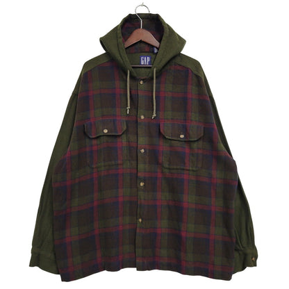 【中古品】【メンズ】 GAP ギャップ 香港製 WOOL CHECK HOODIE ウールチェック フーディー アウター トップス 146-261007-sm-07-izu サイズ：L カラー：カーキ 万代Net店