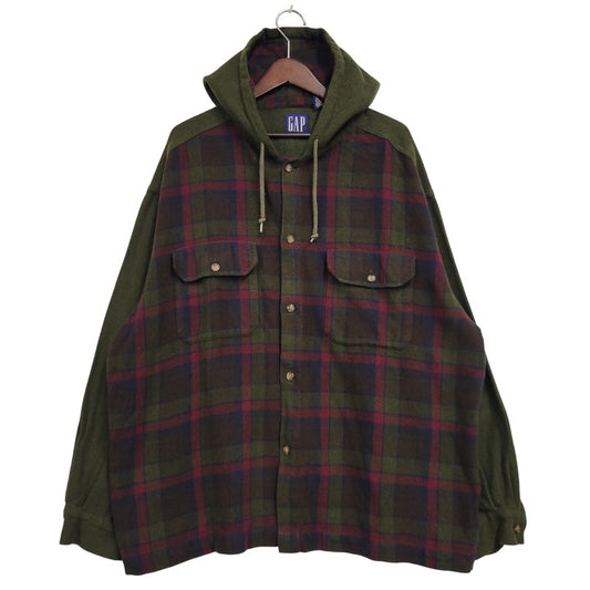 【中古品】【メンズ】 GAP ギャップ 香港製 WOOL CHECK HOODIE ウールチェック フーディー アウター トップス 146-261007-sm-07-izu サイズ：L カラー：カーキ 万代Net店