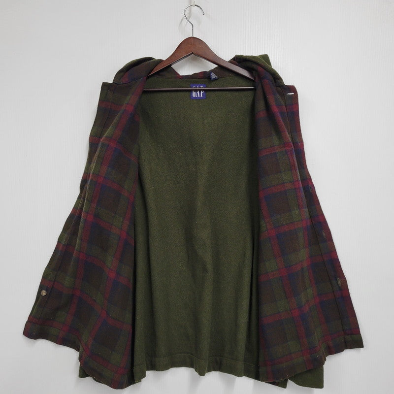 【中古品】【メンズ】 GAP ギャップ 香港製 WOOL CHECK HOODIE ウールチェック フーディー アウター トップス 146-261007-sm-07-izu サイズ：L カラー：カーキ 万代Net店