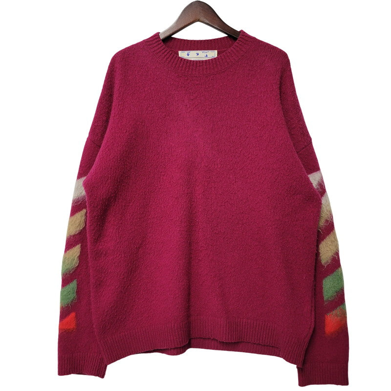 【中古品】【メンズ】 OFF-WHITE オフホワイト OMHA036R21KNI001 MAGLIONE DIAG BRUSHED CREW NECK マリオーネ ディアグ ブラッシュド クルーネック トップス 長袖 142-261007-ya-12-izu サイズ：XL カラー：ワインレッド 万代Net店