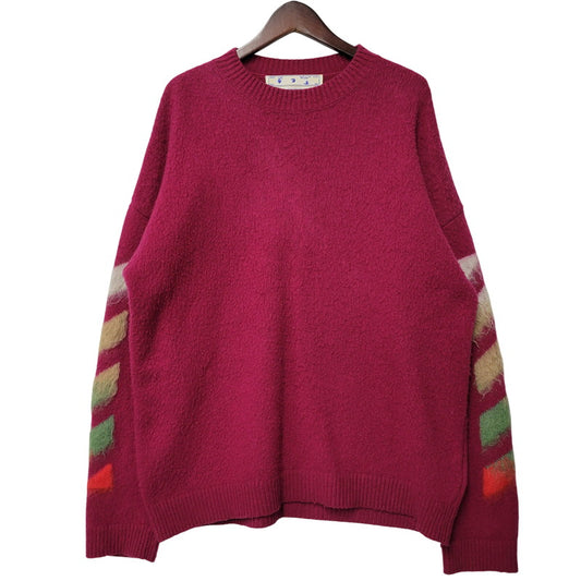 【中古品】【メンズ】 OFF-WHITE オフホワイト OMHA036R21KNI001 MAGLIONE DIAG BRUSHED CREW NECK マリオーネ ディアグ ブラッシュド クルーネック トップス 長袖 142-261007-ya-12-izu サイズ：XL カラー：ワインレッド 万代Net店