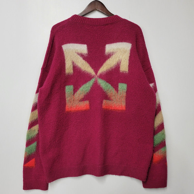 【中古品】【メンズ】 OFF-WHITE オフホワイト OMHA036R21KNI001 MAGLIONE DIAG BRUSHED CREW NECK マリオーネ ディアグ ブラッシュド クルーネック トップス 長袖 142-261007-ya-12-izu サイズ：XL カラー：ワインレッド 万代Net店