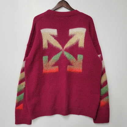 【中古品】【メンズ】 OFF-WHITE オフホワイト OMHA036R21KNI001 MAGLIONE DIAG BRUSHED CREW NECK マリオーネ ディアグ ブラッシュド クルーネック トップス 長袖 142-261007-ya-12-izu サイズ：XL カラー：ワインレッド 万代Net店