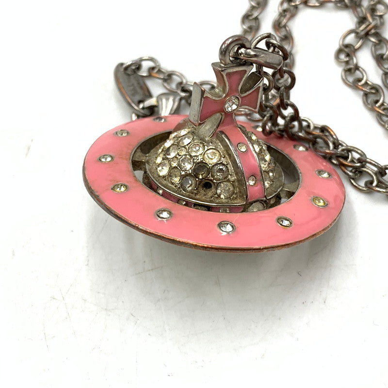 【現状渡し品】【メンズ/レディース】 VIVIENNE WESTWOOD ヴィヴィアンウエストウッド PAVE 3D ORB NECKLACE パヴェ オーブ ネックレス アクセサリー 192-261013-kh-13-izu カラー：シルバー×ピンク 万代Net店